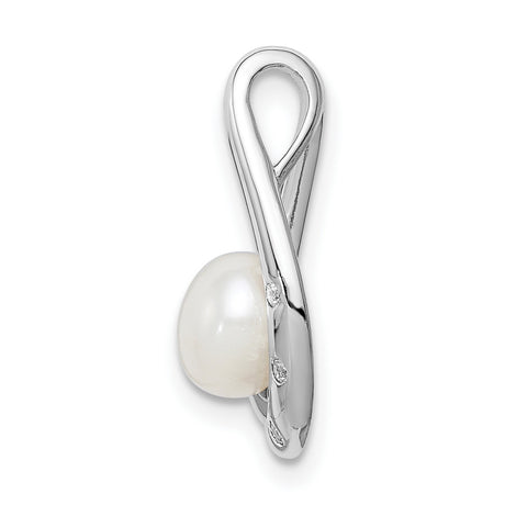 Sterling Silver Teardrop Pendant with Freshwater Pearl and Cubic Zirconia Accents