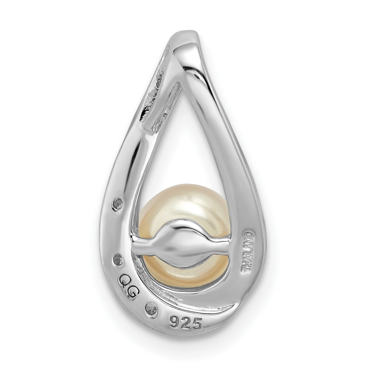 Sterling Silver Teardrop Pendant with Freshwater Pearl and Cubic Zirconia Accents