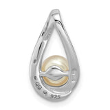 Sterling Silver Teardrop Pendant with Freshwater Pearl and Cubic Zirconia Accents