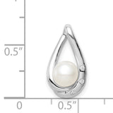 Sterling Silver Teardrop Pendant with Freshwater Pearl and Cubic Zirconia Accents