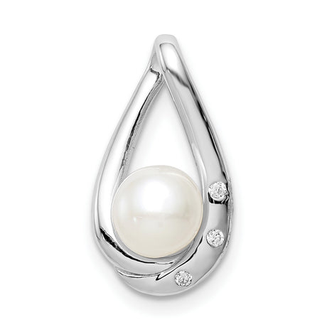 Sterling Silver Teardrop Pendant with Freshwater Pearl and Cubic Zirconia Accents