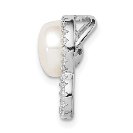 Sterling Silver Heart Pendant with Cultured Pearl and Cubic Zirconia Accents