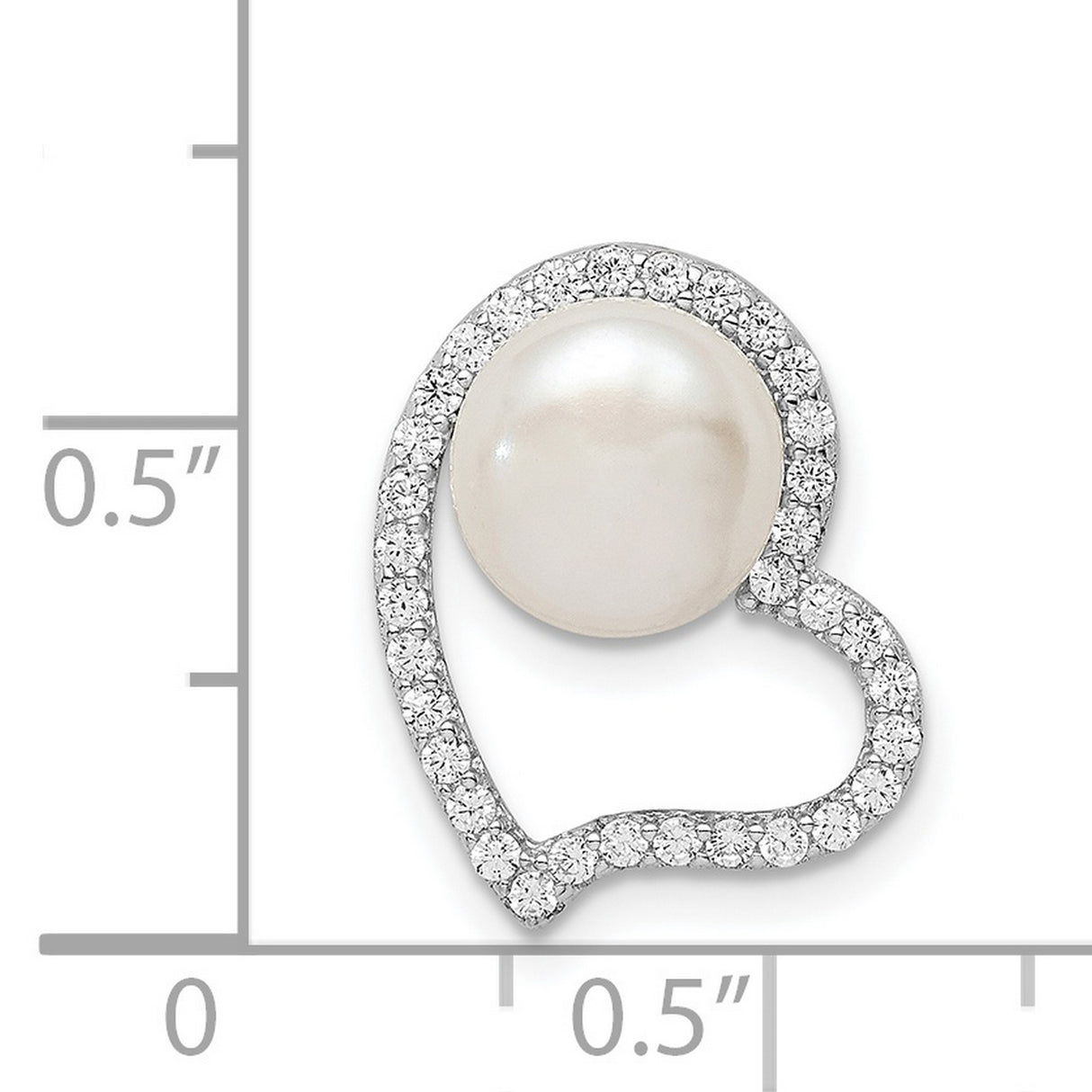 Sterling Silver Heart Pendant with Cultured Pearl and Cubic Zirconia Accents