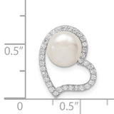Sterling Silver Heart Pendant with Cultured Pearl and Cubic Zirconia Accents
