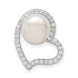 Sterling Silver Heart Pendant with Cultured Pearl and Cubic Zirconia Accents