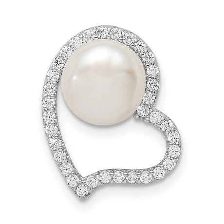 Sterling Silver Heart Pendant with Cultured Pearl and Cubic Zirconia Accents