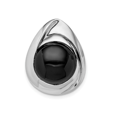 Sterling Silver Teardrop Pendant with Black Onyx, Abstract Swirl Design, Modern Minimalist Jewelry