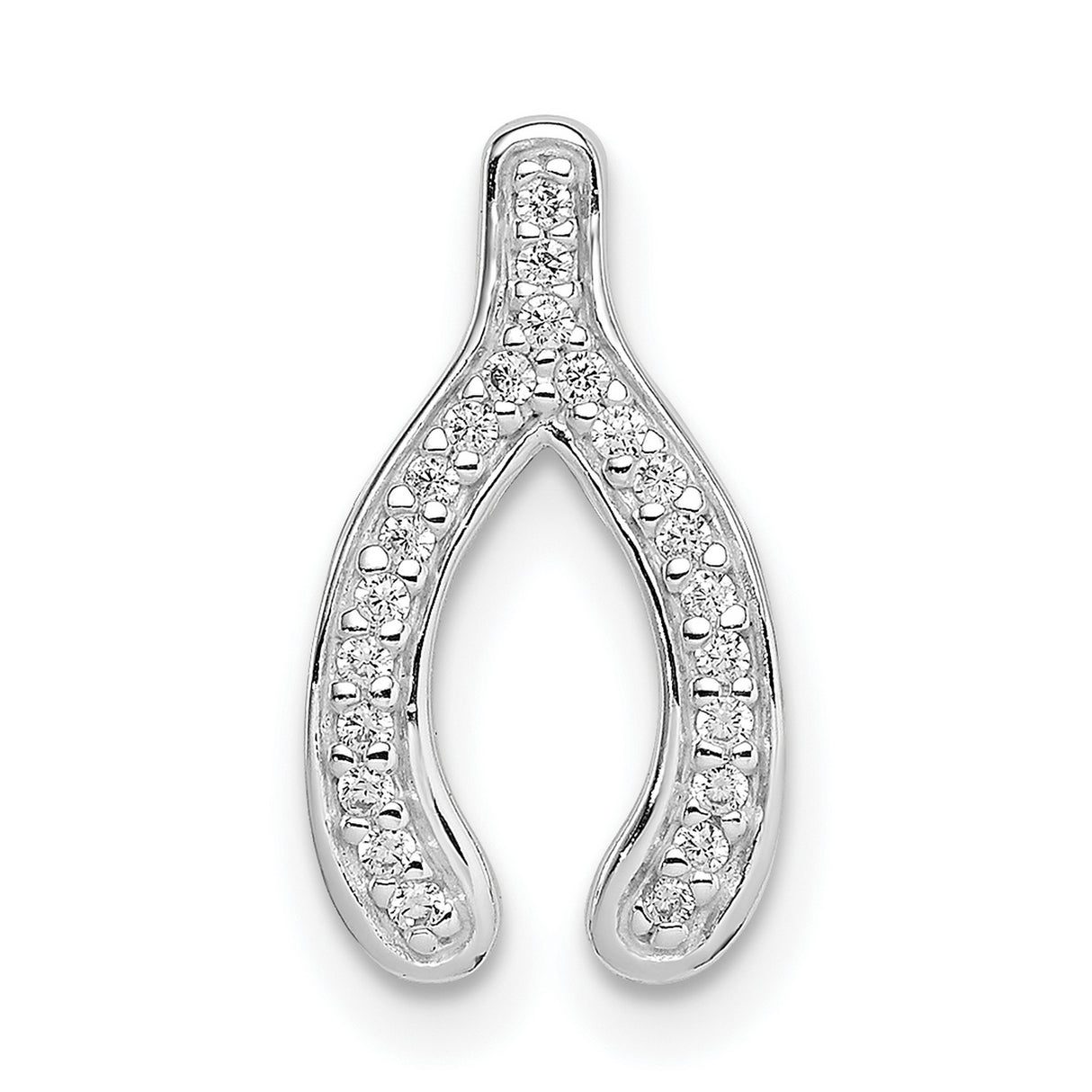 Sterling Silver Wishbone Pendant with Cubic Zirconia, Symbol of Hope and Luck