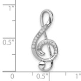 Treble Clef Slide Adorned With CZ Charm Pendant in Real 925 Sterling Silver