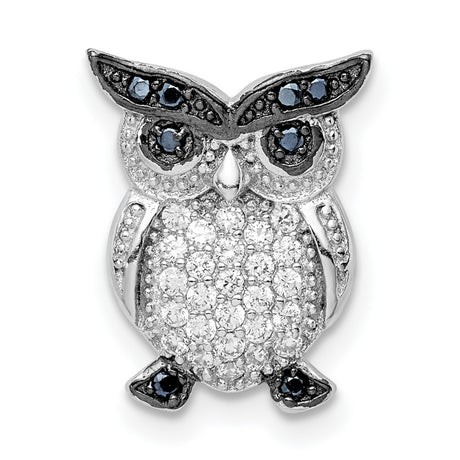 Sterling Silver Owl Pendant with Black and Clear Cubic Zirconia, Wisdom Animal Jewelry