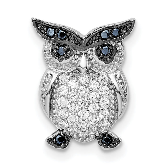 Sterling Silver Owl Pendant with Black and Clear Cubic Zirconia, Wisdom Animal Jewelry