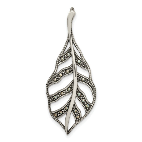 Sterling Silver Leaf Pendant with Marcasite Accents, Openwork Botanical Design