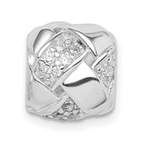 Sterling Silver Charm Bead with Cubic Zirconia, Intertwined Ribbon Design, Textured Finish