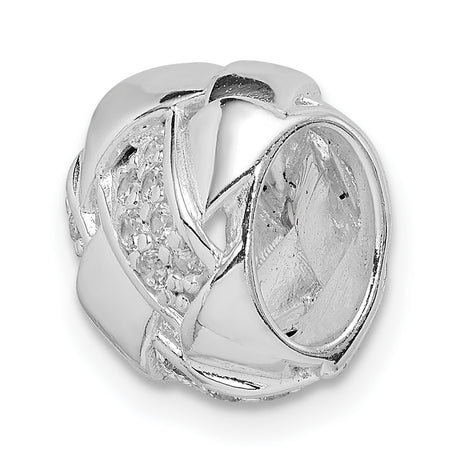 Sterling Silver Charm Bead with Cubic Zirconia, Intertwined Ribbon Design, Textured Finish