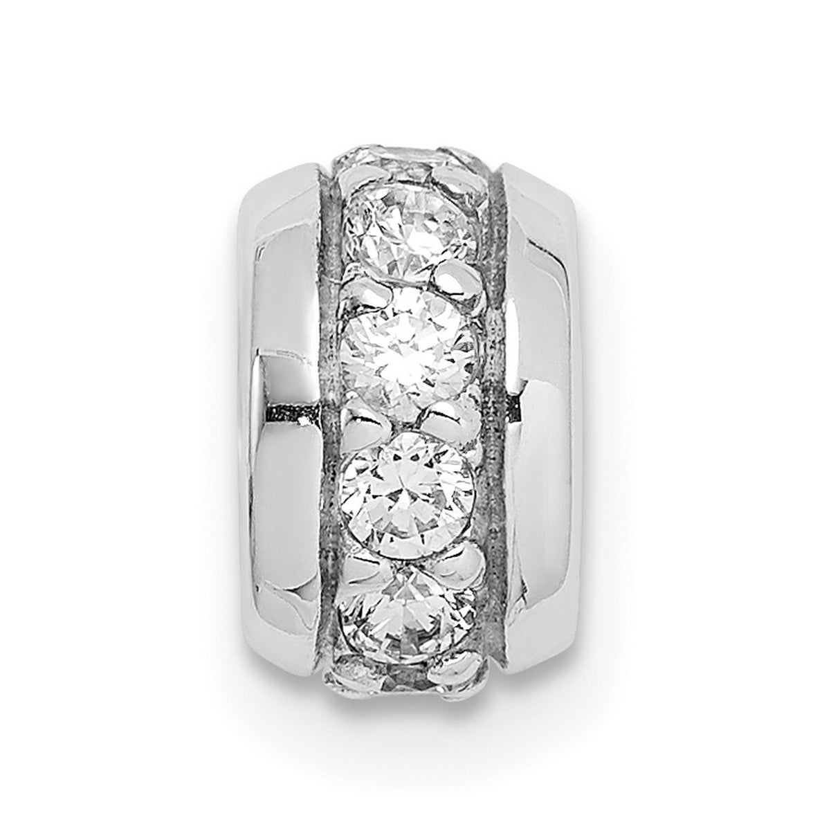 Sterling Silver Charm Bead with Cubic Zirconia Row, European Bracelet Compatible