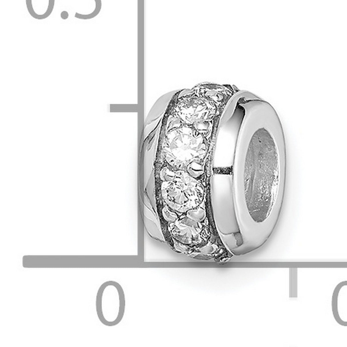Sterling Silver Charm Bead with Cubic Zirconia Row, European Bracelet Compatible