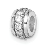 Sterling Silver Charm Bead with Cubic Zirconia Row, European Bracelet Compatible