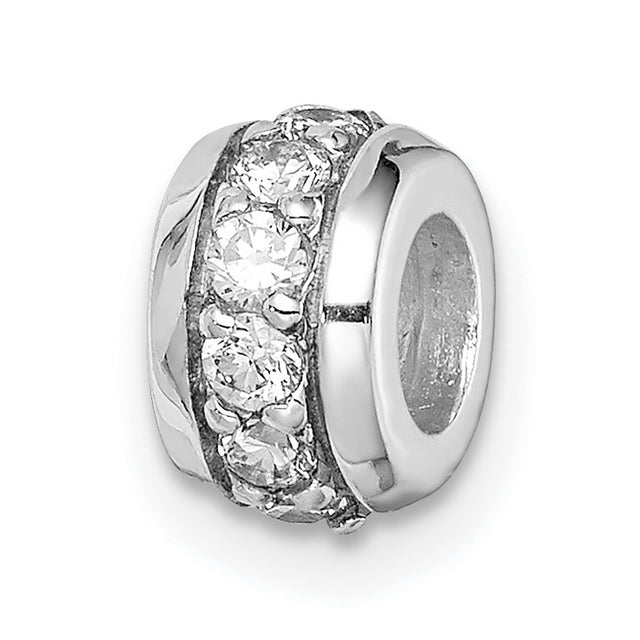 Sterling Silver Charm Bead with Cubic Zirconia Row, European Bracelet Compatible