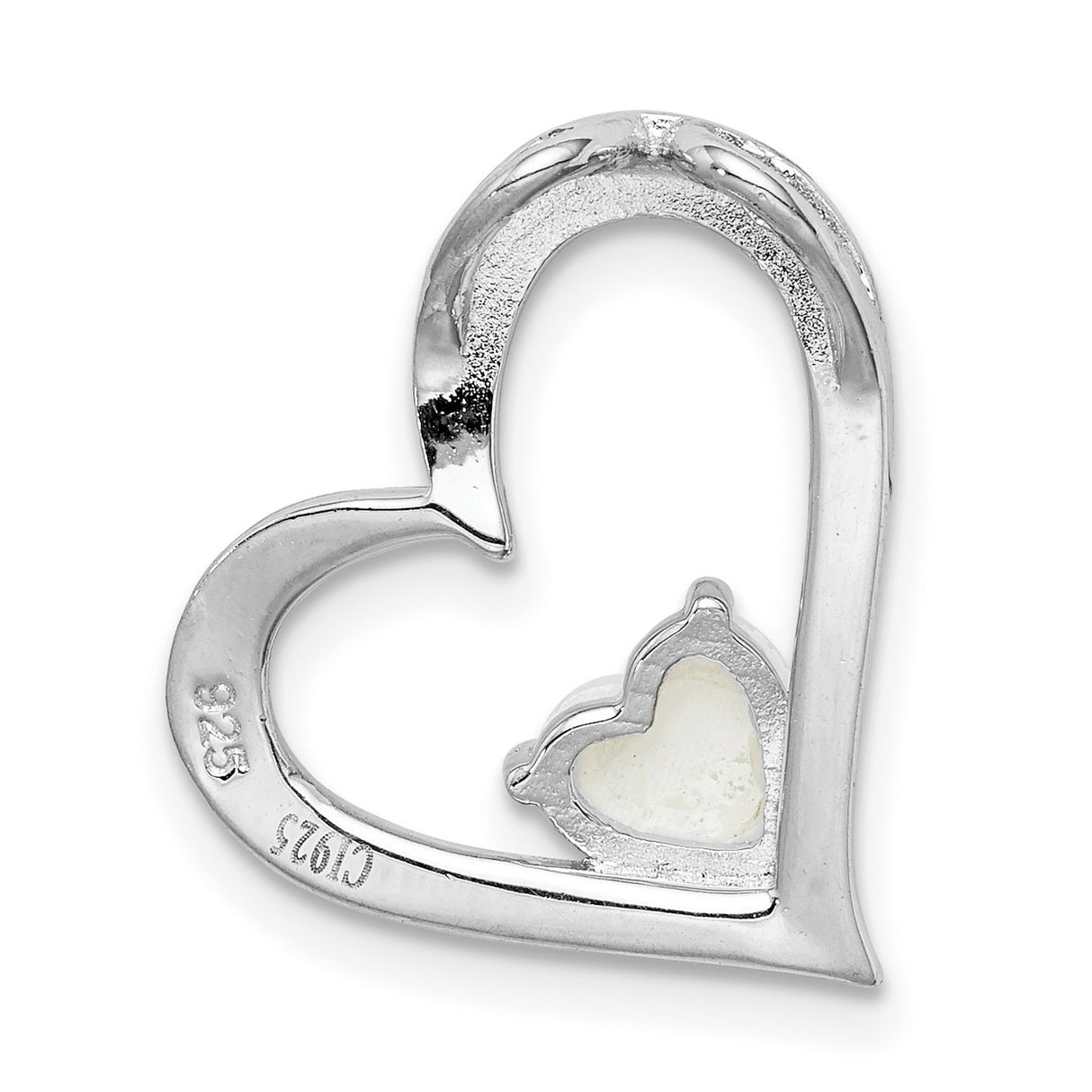 Sterling Silver Heart Pendant with Lab Created Opal Inlay and Heart-Shaped Center Stone