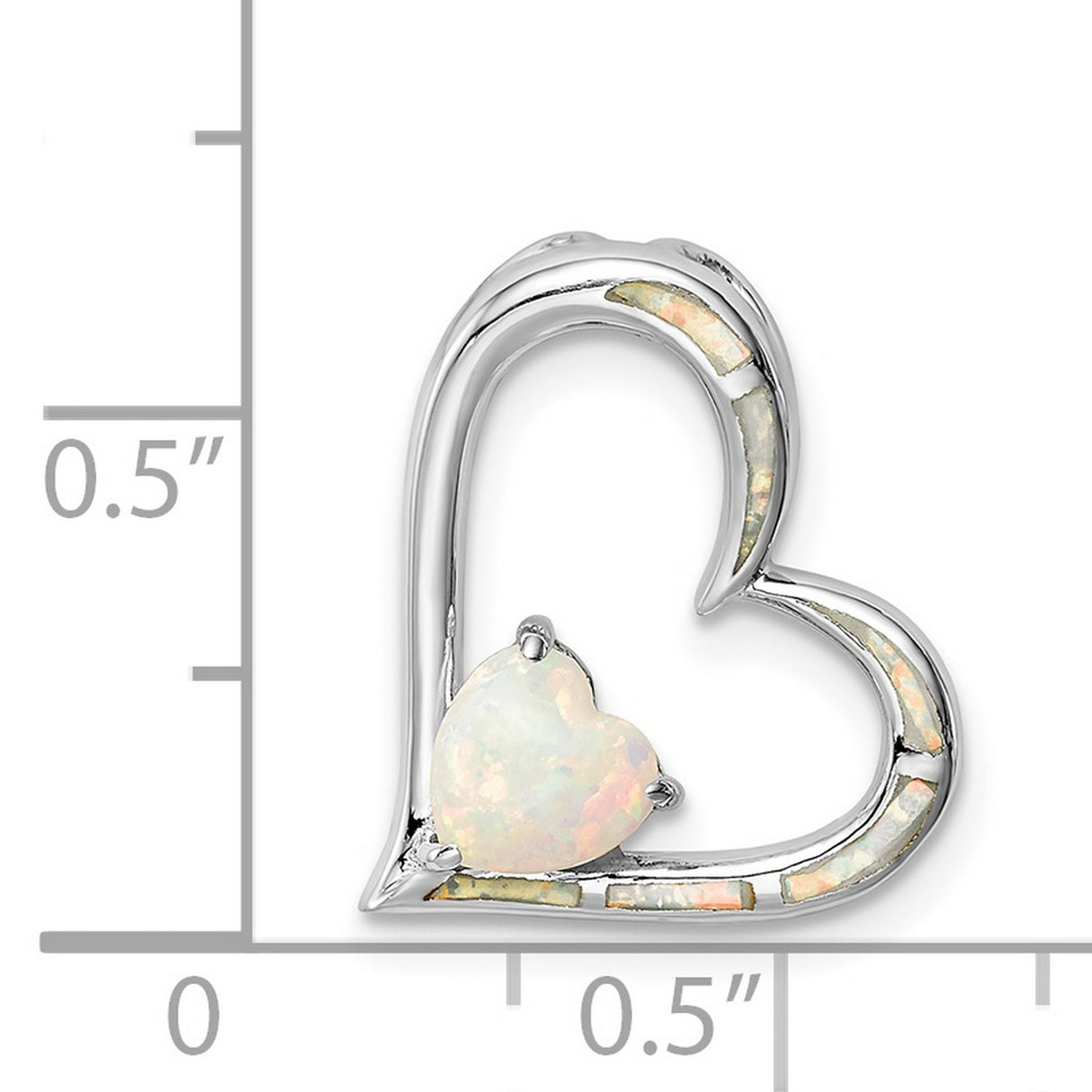 Sterling Silver Heart Pendant with Lab Created Opal Inlay and Heart-Shaped Center Stone
