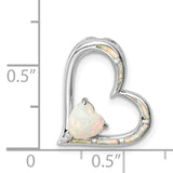 Sterling Silver Heart Pendant with Lab Created Opal Inlay and Heart-Shaped Center Stone