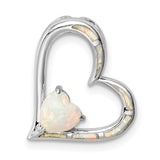 Sterling Silver Heart Pendant with Lab Created Opal Inlay and Heart-Shaped Center Stone