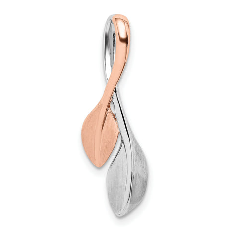 Sterling Silver Twisted Leaf Pendant with Rose Gold Plating, Contemporary Nature-Inspired Design