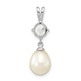 Sterling Silver Pendant with Teardrop Freshwater Pearl and White Topaz, Classic Bridal Style