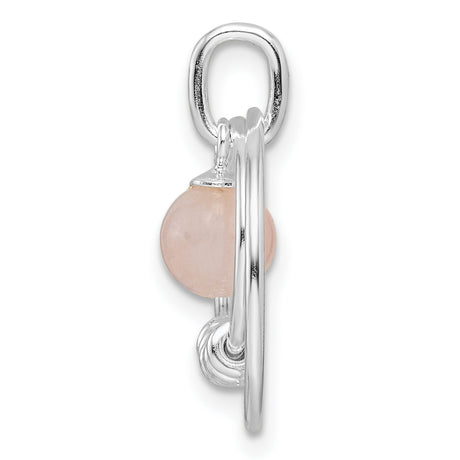 Sterling Silver Double Circle Pendant with Pink Quartzite and Coiled Detail