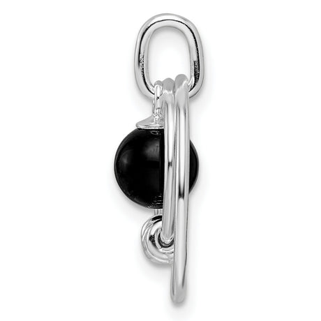Sterling Silver Pendant with Round Black Onyx, Concentric Circles and Coiled Detail