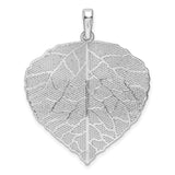 Sterling Silver Leaf Pendant with Vein Texture, Organic Design, Botanical Nature Motif