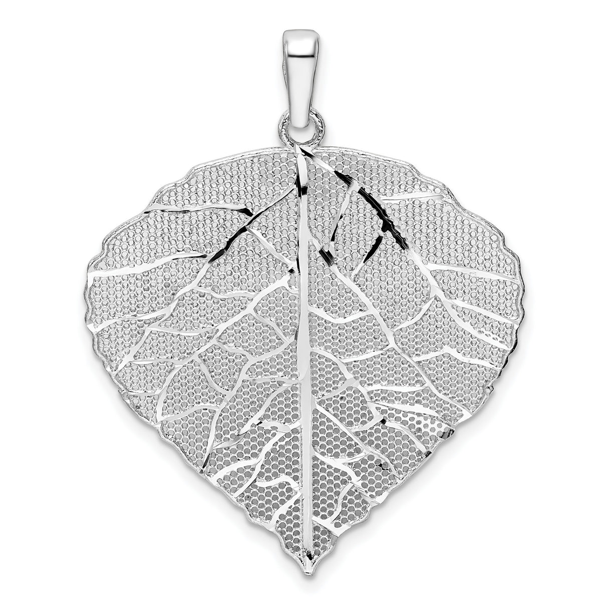 Sterling Silver Leaf Pendant with Vein Texture, Organic Design, Botanical Nature Motif