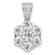Sterling Silver Flower Pendant with Round Cut Cubic Zirconia, Floral Cluster Design for Women
