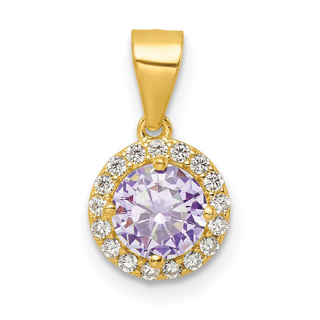 Gold Tone Purple CZ Charm Pendant in Real 925 Sterling Silver