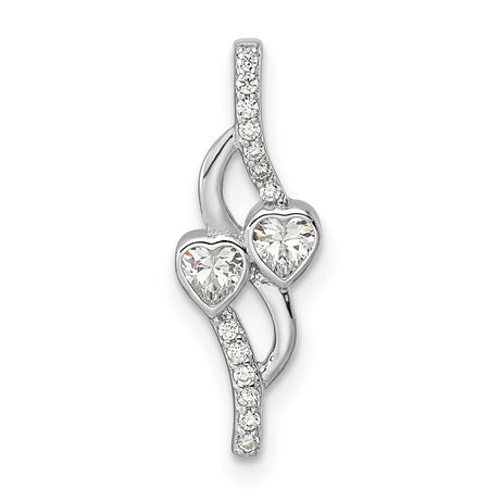 Sterling Silver Heart Pendant with Two Heart-Shaped Cubic Zirconia and Pavé Accents