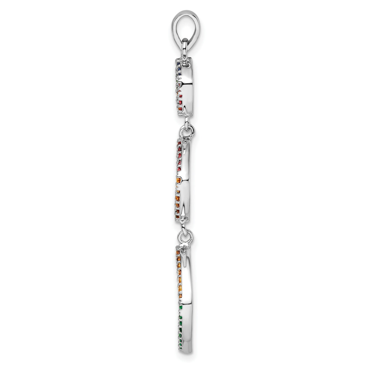 Sterling Silver Pendant with Multicolor Cubic Zirconia, Geometric Diamond Link Design for Women
