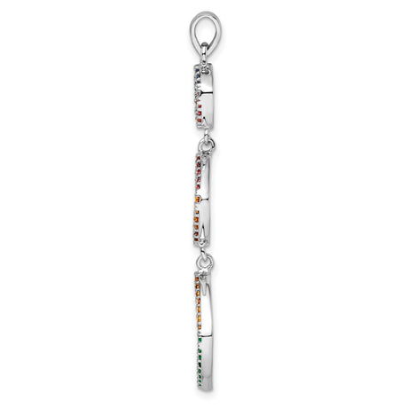 Sterling Silver Pendant with Multicolor Cubic Zirconia, Geometric Diamond Link Design for Women