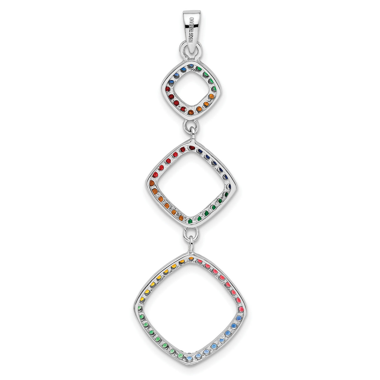 Sterling Silver Pendant with Multicolor Cubic Zirconia, Geometric Diamond Link Design for Women