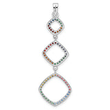 Sterling Silver Pendant with Multicolor Cubic Zirconia, Geometric Diamond Link Design for Women