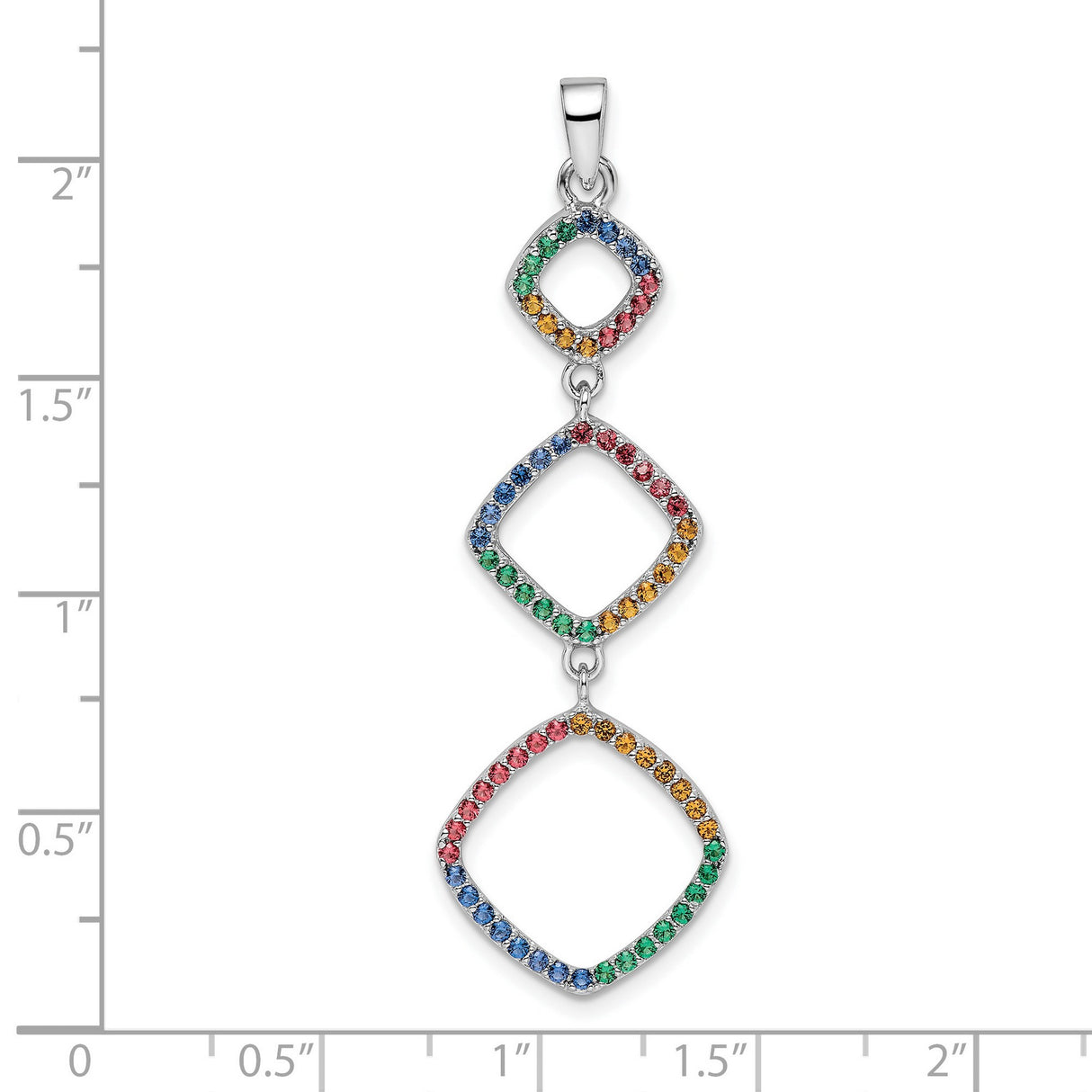 Sterling Silver Pendant with Multicolor Cubic Zirconia, Geometric Diamond Link Design for Women