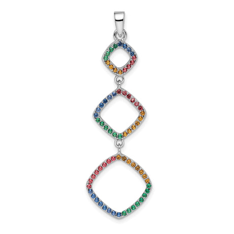 Sterling Silver Pendant with Multicolor Cubic Zirconia, Geometric Diamond Link Design for Women