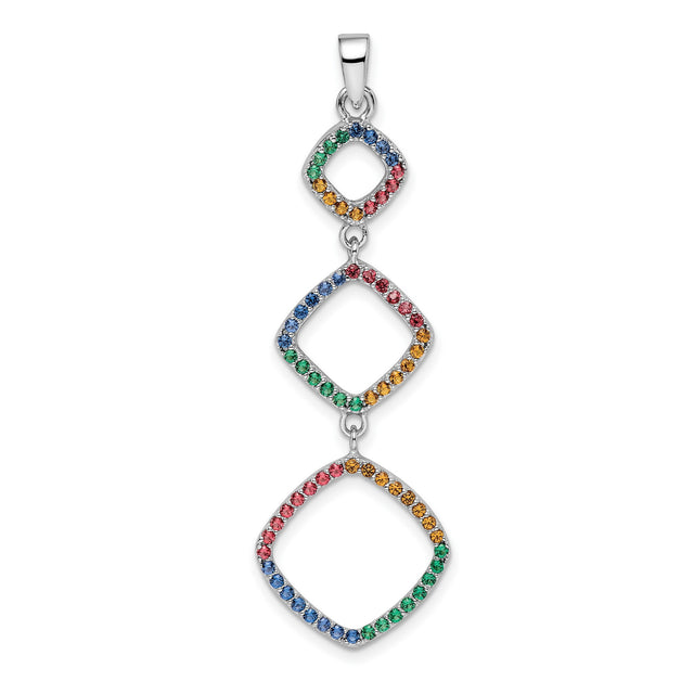 Sterling Silver Pendant with Multicolor Cubic Zirconia, Geometric Diamond Link Design for Women
