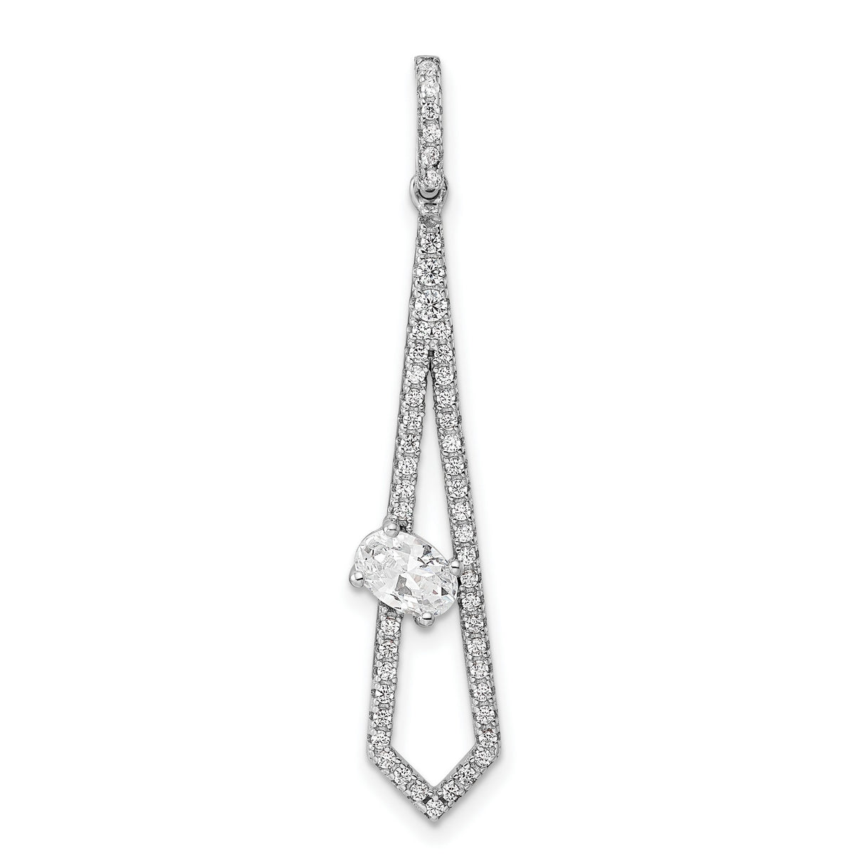Sterling Silver Drop Pendant with Open Kite Design and Oval Cut Center Stone