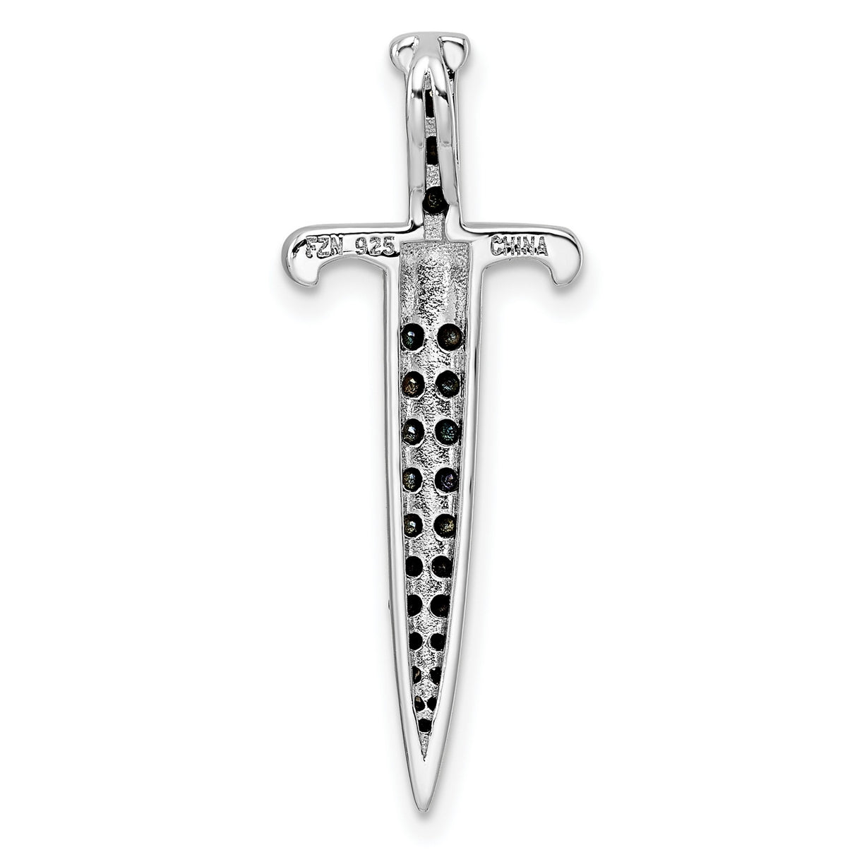Sterling Silver Dagger Pendant with Black Gemstones, Gothic Sword Design, Unisex Warrior Jewelry