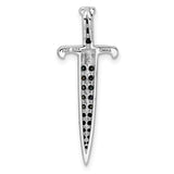 Sterling Silver Dagger Pendant with Black Gemstones, Gothic Sword Design, Unisex Warrior Jewelry