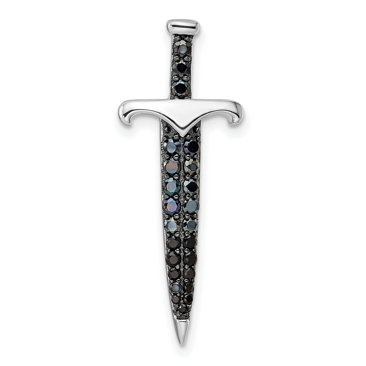 Sterling Silver Dagger Pendant with Black Gemstones, Gothic Sword Design, Unisex Warrior Jewelry