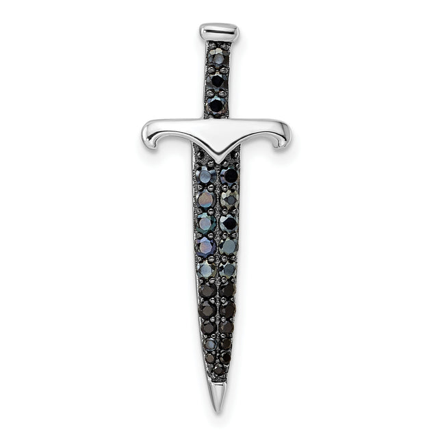 Sterling Silver Dagger Pendant with Black Gemstones, Gothic Sword Design, Unisex Warrior Jewelry