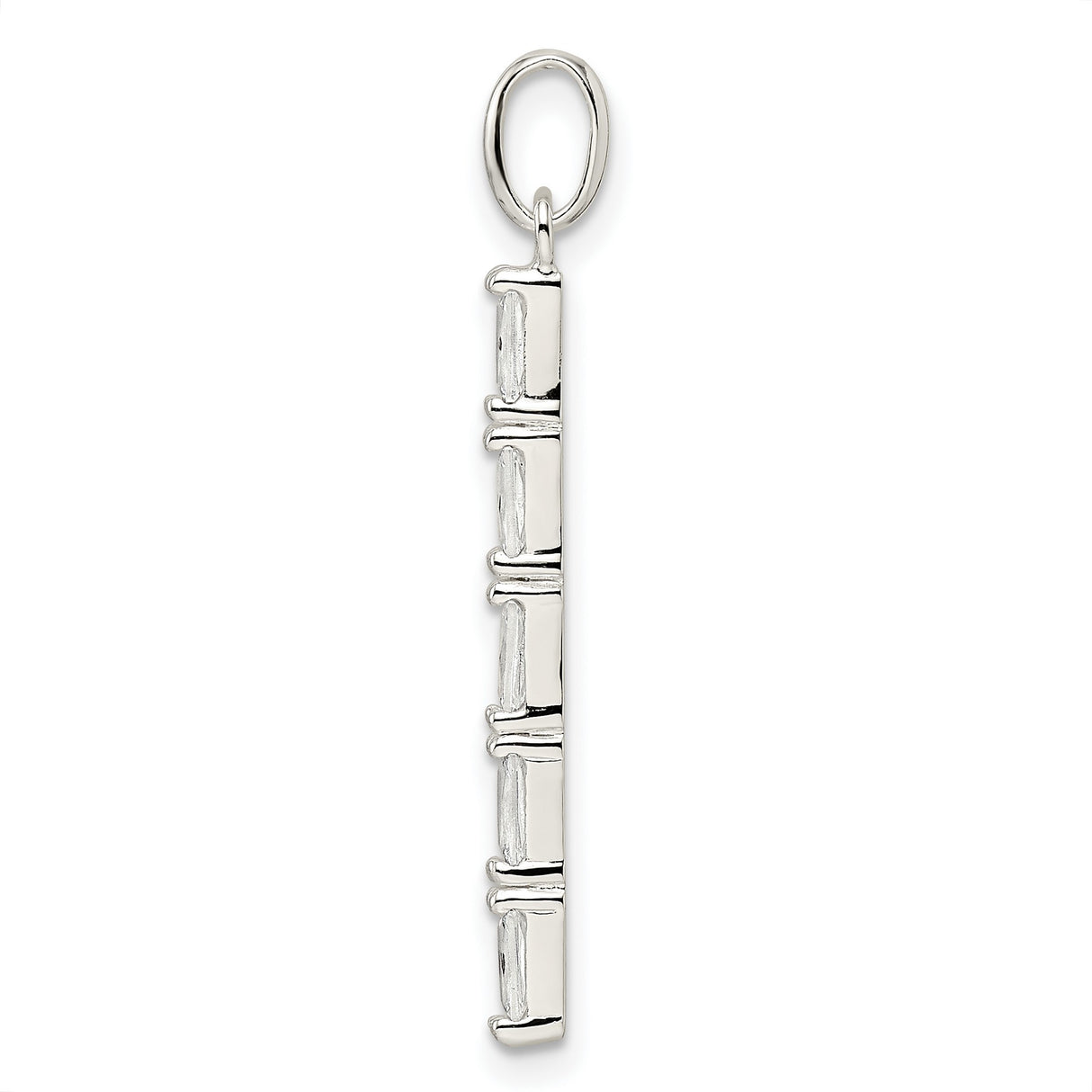 Sterling Silver Vertical Bar Pendant with Baguette Cut Cubic Zirconia, Minimalist Modern Style