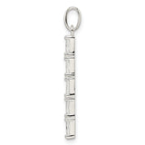 Sterling Silver Vertical Bar Pendant with Baguette Cut Cubic Zirconia, Minimalist Modern Style