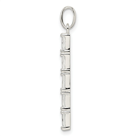 Sterling Silver Vertical Bar Pendant with Baguette Cut Cubic Zirconia, Minimalist Modern Style